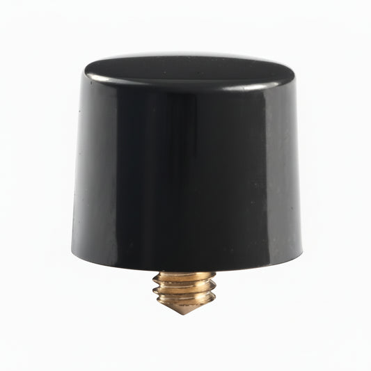 Black cylindrical switch button cover with gold threaded metal base.